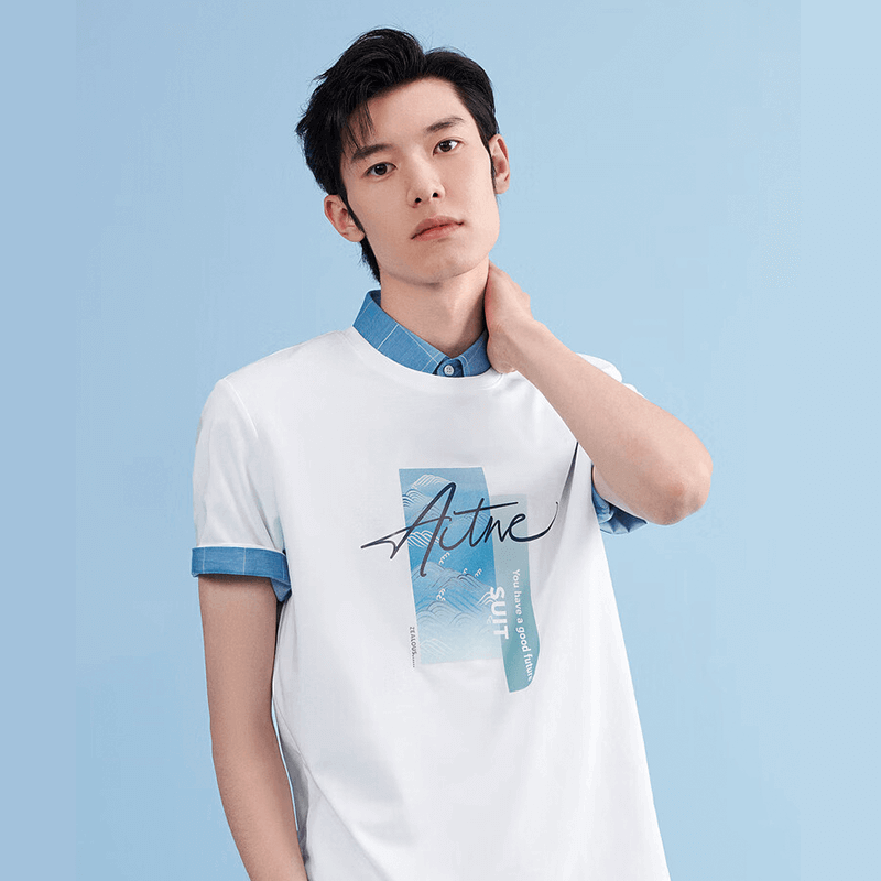 HLA海瀾之家短袖T恤男夏新疆棉微彈圓領(lǐng)數(shù)碼印花t恤男